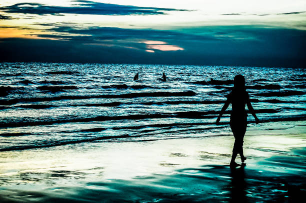 Silhouetted people on beach during sunset in Siesta Key, Sarasota, Florida