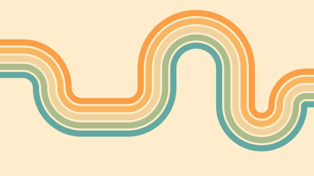 Abstract background of rainbow groovy Wavy Lines design in 1970s Hippie Retro style. Vector pattern ready to use for cloth, textile, wrap and other.