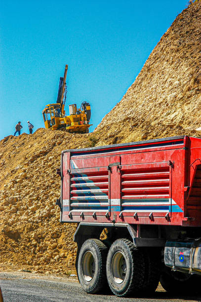 Ankara, Türkiye - September 7, 2005: Roadwork vehicle and excavation truck