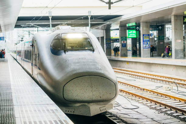 High-speed bullet train at the platform of Beijing Railway Station in Beijing, China, on October 12, 2023.