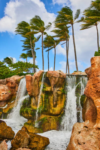 istock Tropical Waterfall Oasis with Palm Trees in Nassau 2162389398