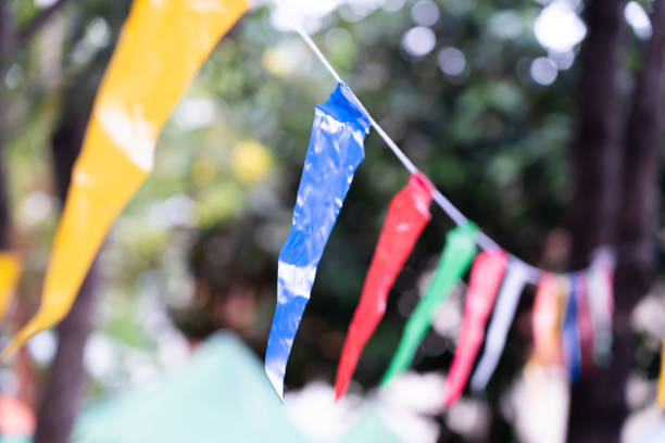 istock Party flags in the field, colorful flags, specific focus. bokeh light background 2162389629