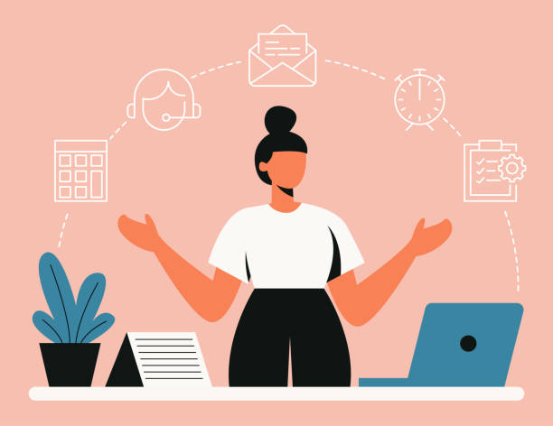Businesswoman Admin Working at Office Desk, Multitasking, Business Administration, Office Work, Time Management, Email Communication, Customer Support