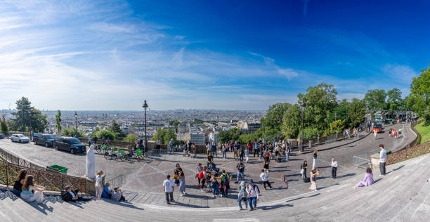 Paris, France - 07 14 2024: Montmartre district. Panoramic view of Paris from Sacre-Coeur square