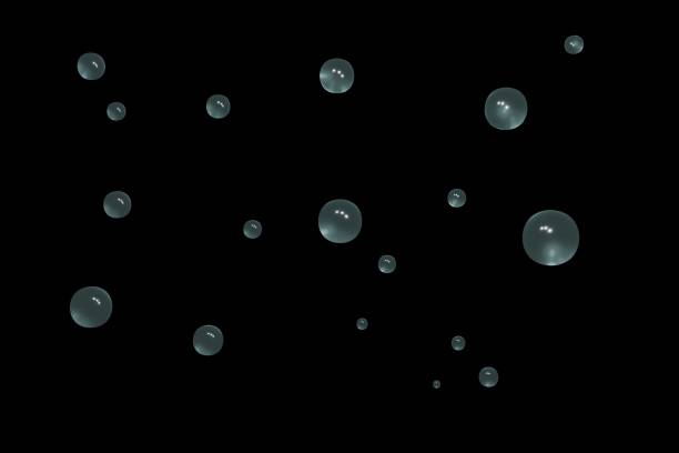 Soap bubbles isolated on a black background. Copy space.