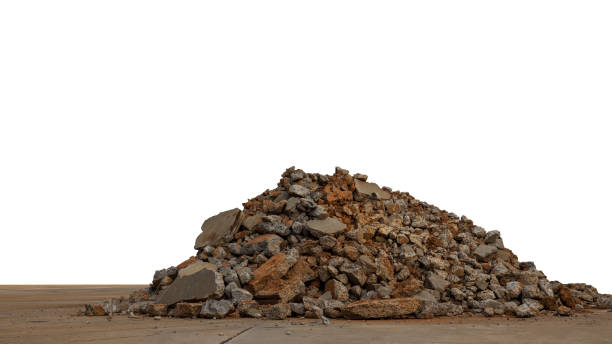 istock Isolated, low angle view, broken pieces of cement concrete wall. 2162404998