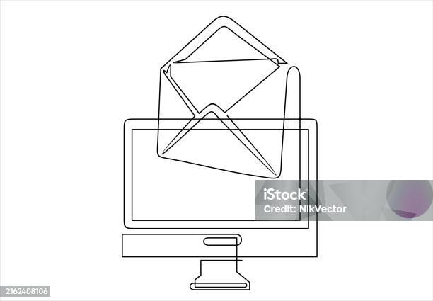Computer Drawing Notification Computer Monitor Display And Envelope Mail Service Email Message Mail ...