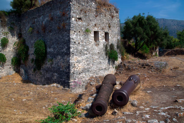 istock view of two cannon barrels against stone wall 2162419924