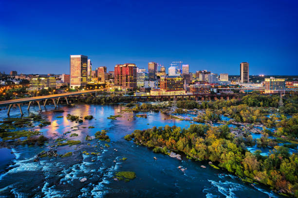 istock Richmond Skyline Aerial At Dusk With River And Rapids 2162422974