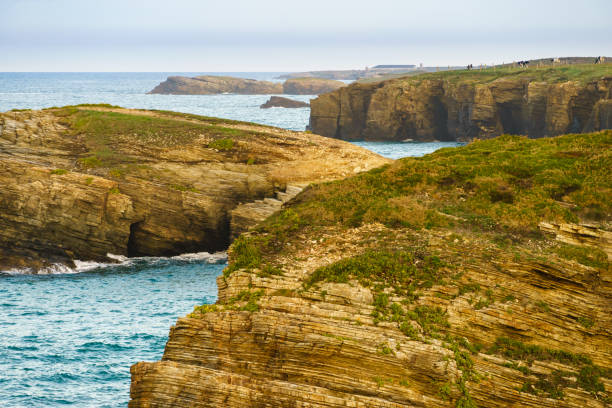 Cantabric sea at high tide, coastal landscape in northern Spain. Playa las Catedrales, Catedrais beach in Ribadeo, province of Lugo, Galicia.