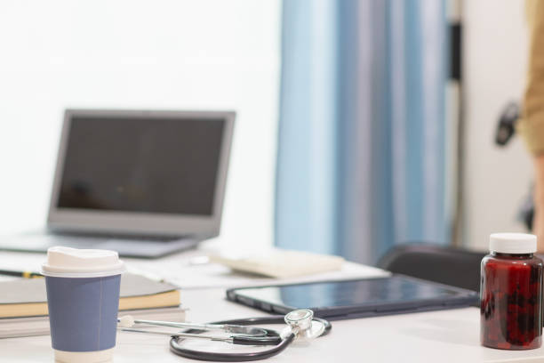 An empty medical consultation office desk