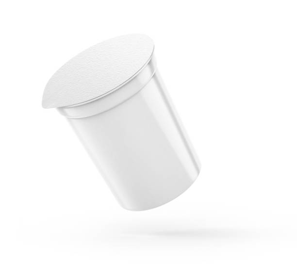 istock White Plastic Yoghurt Jar With Foil Cover container with foil cap for dessert, yogurt, ice cream, sour cream, snack, butter, margarine or cheese, Mock Up Template 3D rendering 3D illustration 2162429439