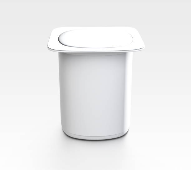 istock White Plastic Yoghurt Jar With Foil Cover container with foil cap for dessert, yogurt, ice cream, sour cream, snack, butter, margarine or cheese, Mock Up Template 3D rendering 3D illustration 2162429472