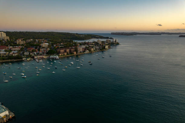 istock Manly Bay Dusk Panorama with Boats 2162430382
