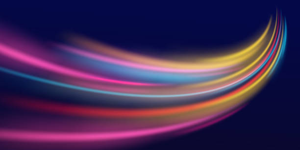 istock Light motion trails. High speed effect motion blur night lights in blue and red colors, abstract flash perspective road glow streaks long time exposure vector set on transparent background 2162434054