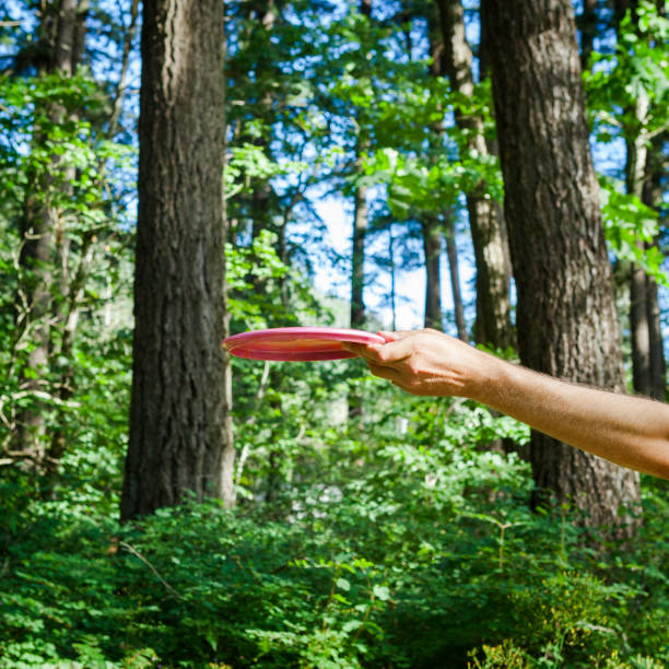 istock Hand Holding a Pink Disc Golf Flying Disc 2162434912