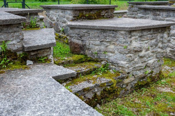 Old stone steps leading up. St. Bridgets Convent ruins in Tallinn, Estonia.
