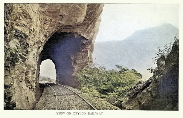 Railway in Ceylon, Sri Lanka, Tunnel, tracks, Victorian, Vintage photograph, 1890s, 19th Century