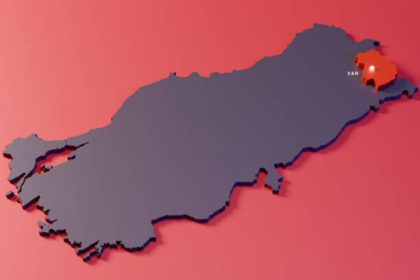 3D map of Van City in Turkey, Red Background