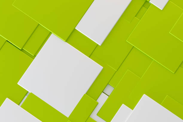 Green and white blocks, glossy geometry, 3D abstract background, contemporary science tech or business