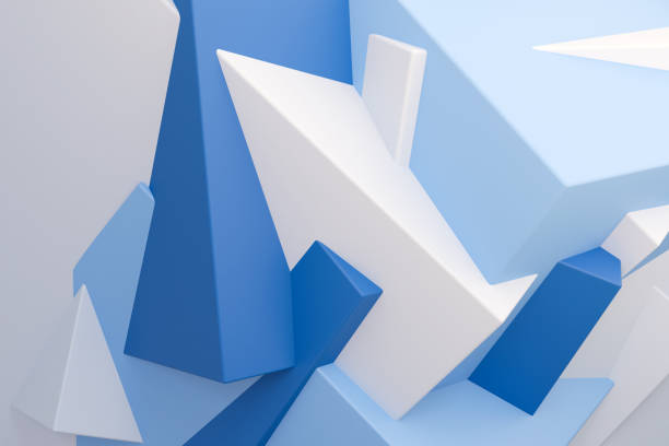 istock Blue and white blocks random rotation,  3D abstract background, contemporary tech or business 2162439097