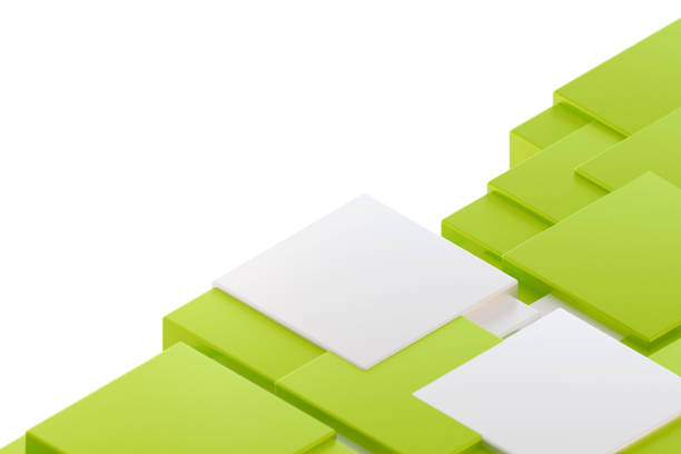 Green and white blocks, glossy geometry, 3D abstract background, contemporary science tech or business