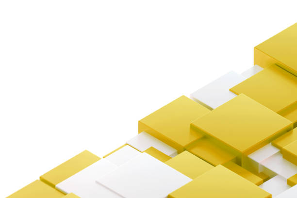 Yellow and white blocks, glossy geometry, 3D abstract background, contemporary science tech or business, transparent