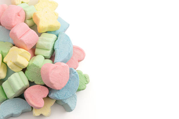 istock Freeze Dried Marshmallows Shaped like Lucky Charms Isolated on a White Background 2162439721