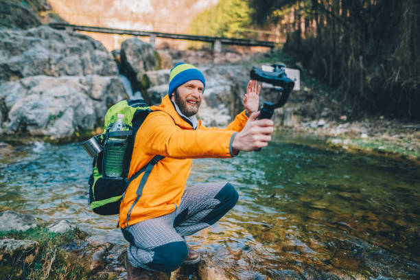 istock Traveller hiking and vlogging 2162441625
