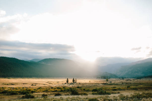 Sunrise over Rams Horn Mountain at Rocky Mountain National Park with Moraine valley.