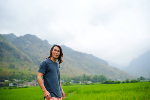 Man on a rice field at Mai Chau Valley