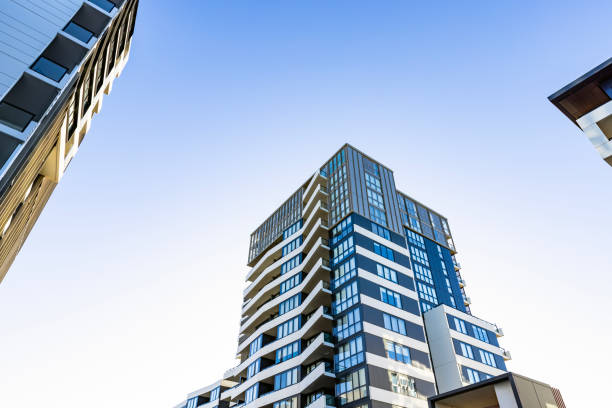 Modern apartment buildings, background with copy space, full frame horizontal composition