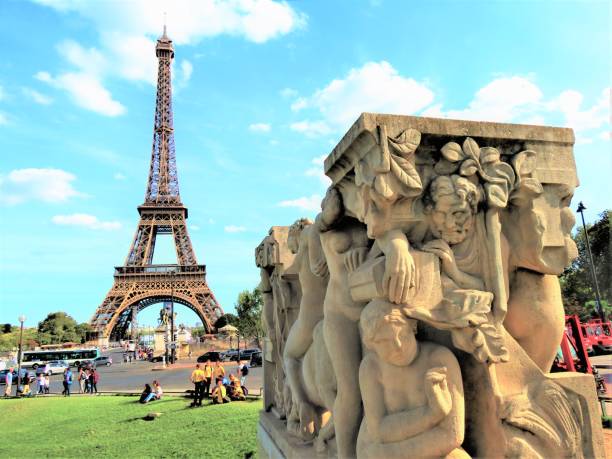 The Eiffel Tower and Jardin de la Tour Eiffel, from the Champ de Mars, Paris, France
