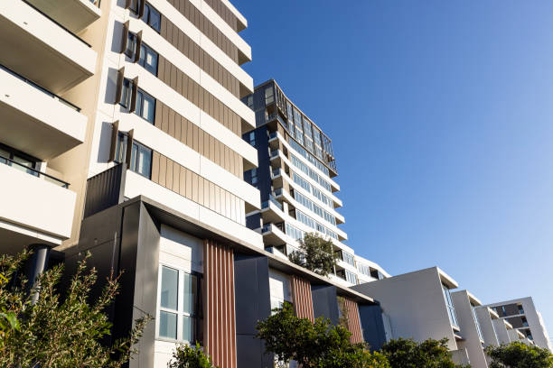 istock Modern apartment buildings, background with copy space 2162446922