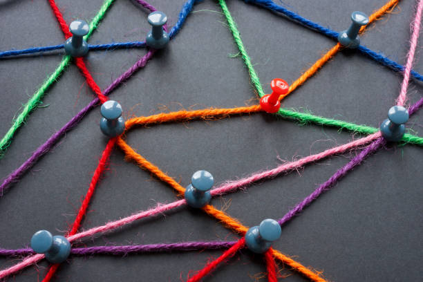 istock Abstract network of threads and pins as communication and interaction in society. 2162452760