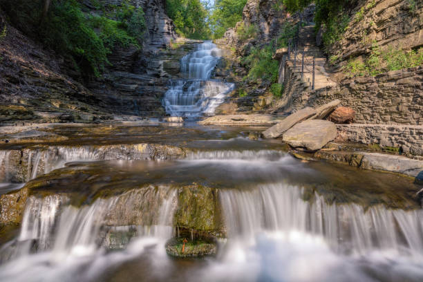 istock Beautiful cascading waterfall surrounded by lush greenery. Cascadilla Gorge in Ithaca New York 2162463144