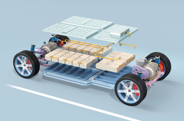 istock Exploded view of electric vehicle chassis equipped with battery pack 2162469413