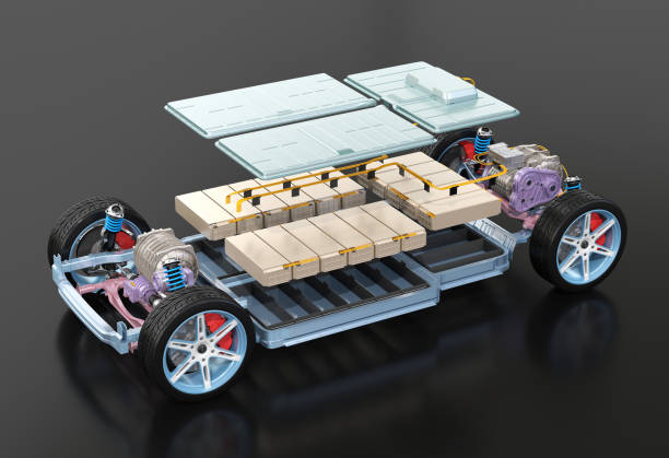 istock Exploded view of electric vehicle chassis equipped with battery pack 2162469506