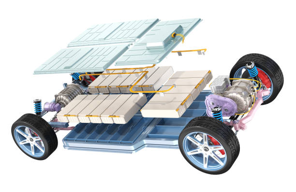 istock Exploded view of electric vehicle chassis equipped with battery pack 2162469524