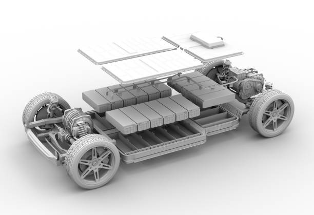 istock Explode view of electric vehicle chassis equipped with battery pack 2162469539