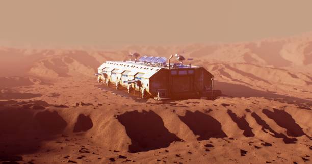 istock Mars displays a sleek, industrial space station amid a dusty desert 2162474913