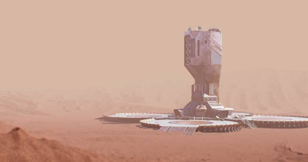 istock A futuristic tower on Mars, encircled by a platform in a dusty desert 2162474985
