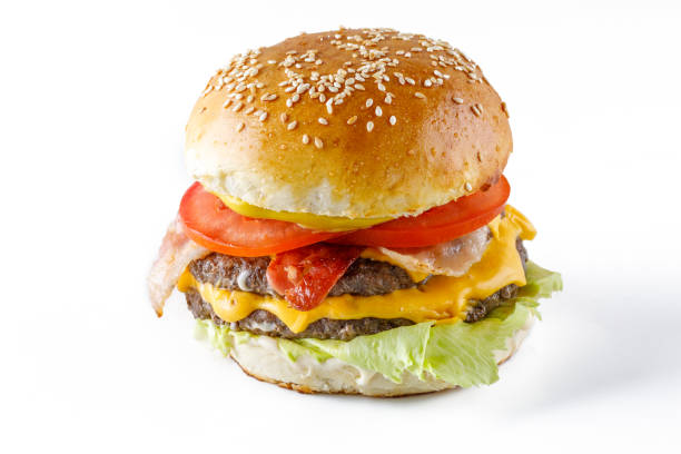 istock Hamburger with gherkin, lettuce, onions and ketchup 2162485750