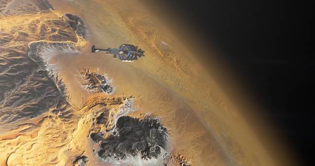 istock The space station framed by the red planet's background 2162490166