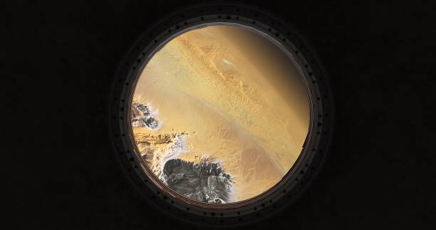 An alien landscape seen from a spaceship