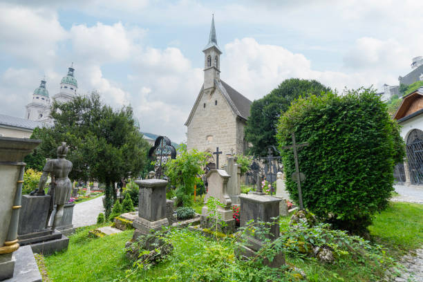 Salzburg, Austria. July 1, 2024.  View of the old cemetery of St. Peter (Petersfriedhof) in the center of the city