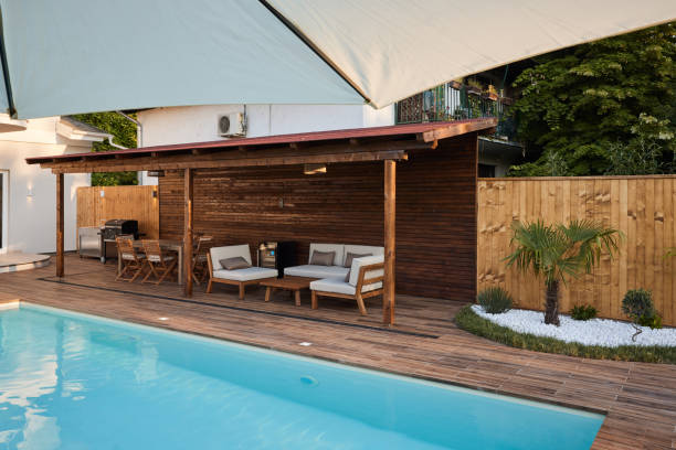 istock Cozy porch in the backyard by the pool. 2162491322