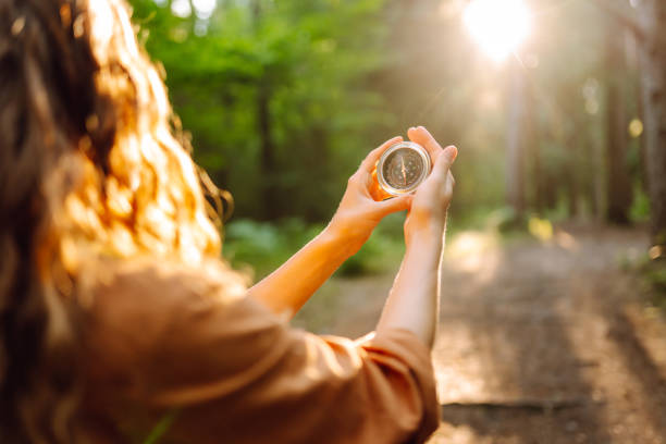 istock Hands of woman holding navigational compass. 2162501500