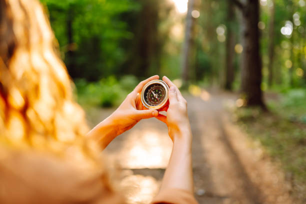 istock Hands of woman holding navigational compass. 2162501502
