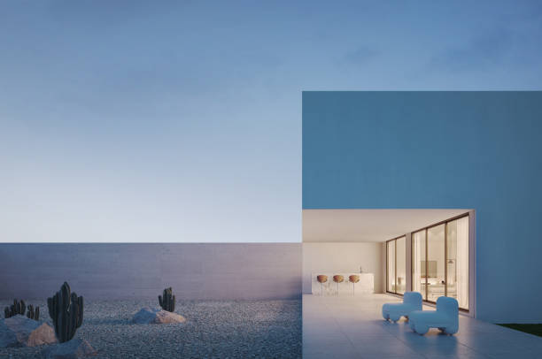 istock Modern box house exterior with blue sky.3d rendering 2162503628